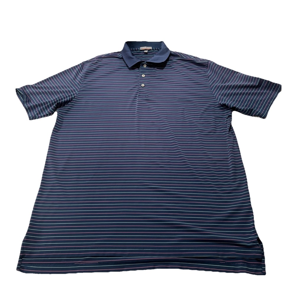 Peter Millar Summer Comfort Polo Shirt Men's XL Blue Stripe Shaker Golf